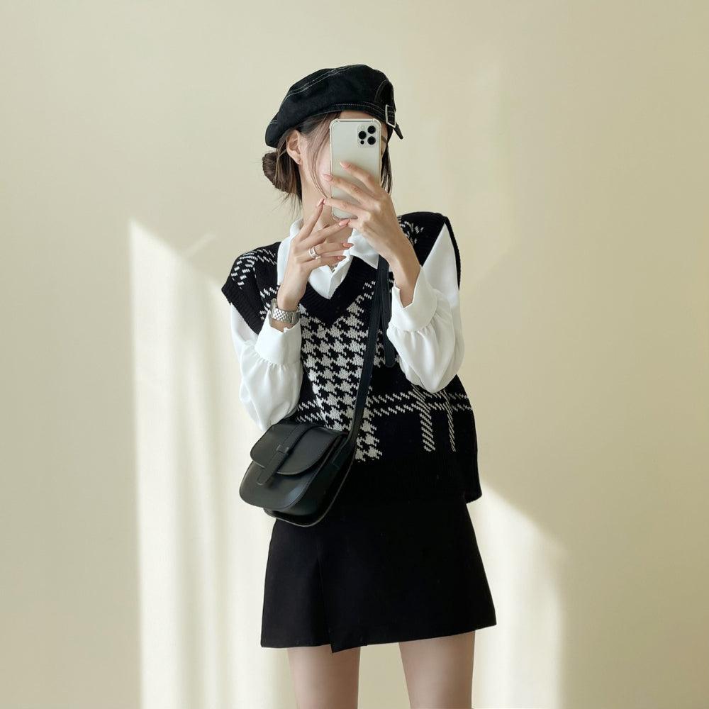 千鳥格紋針織馬甲背心 <KR> - IKIMSTORE