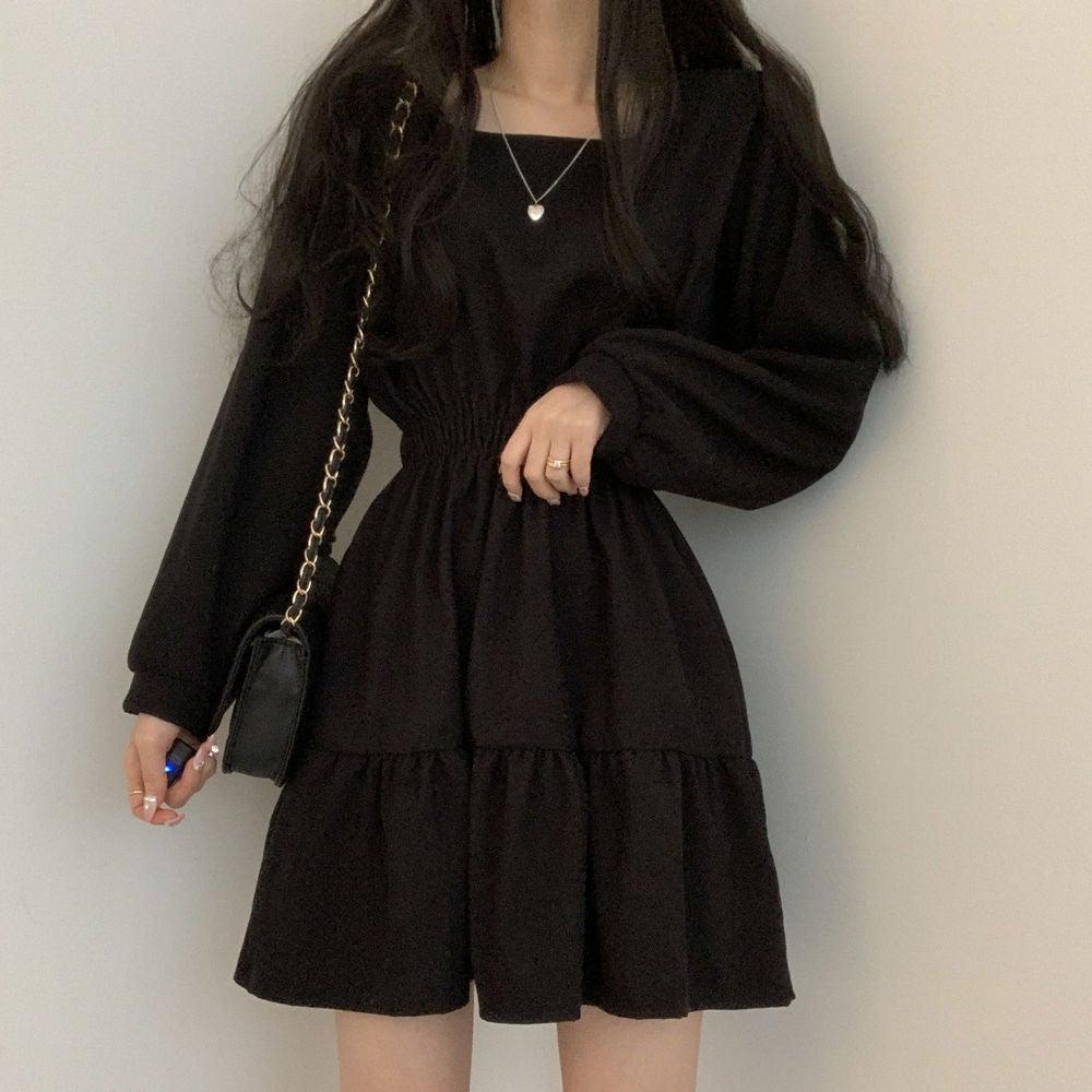 🇰🇷 骨感方領棉麻連衣裙 - ikimstore