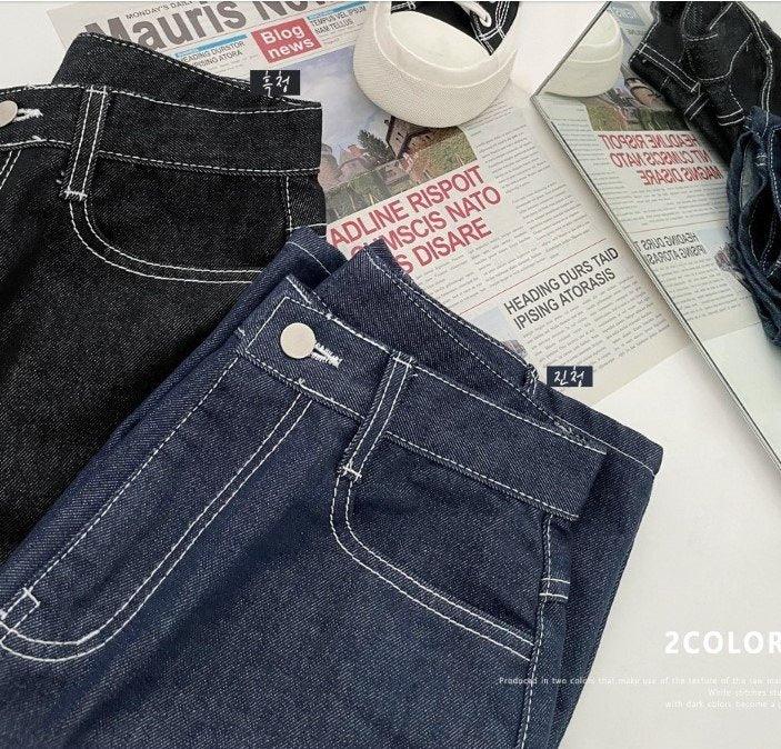 【現貨黑M】明線闊腳牛仔褲 <KR> (S-L) - IKIMSTORE