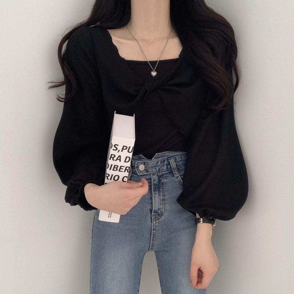韓製輕盈直紋扭結T恤+背心SET<KR> - IKIMSTORE