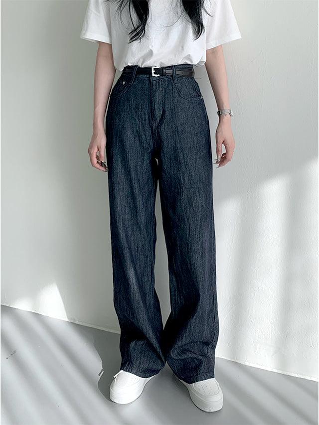 【薄款Cool感🧊/三種長度】原色牛仔闊腿褲<KR>(S-2XL) - IKIMSTORE