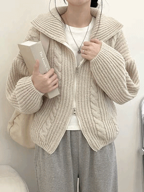 【現貨cream】韓製麻花雙向針織拉鍊開衫(5color)<KR> - IKIMSTORE