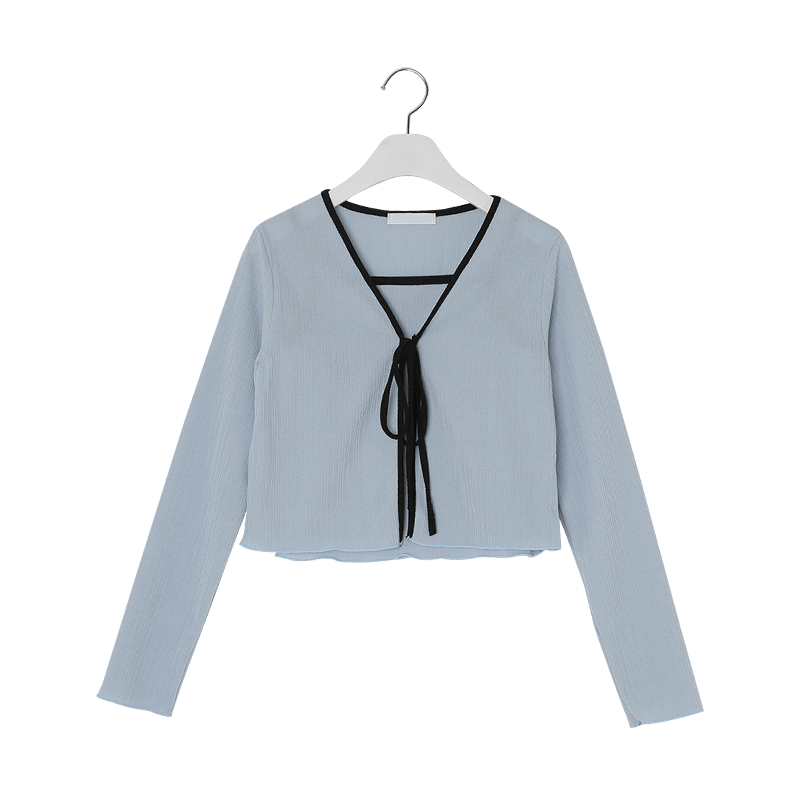 撞色蝴蝶結綁帶背心外套SET<KR> - IKIMSTORE