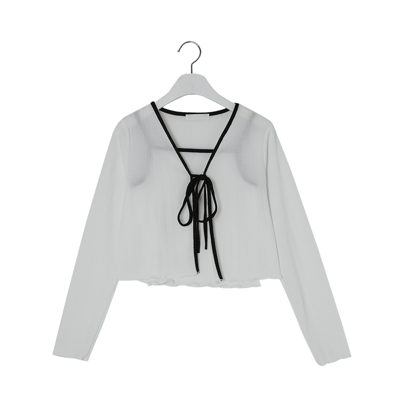 撞色蝴蝶結綁帶背心外套SET<KR> - IKIMSTORE
