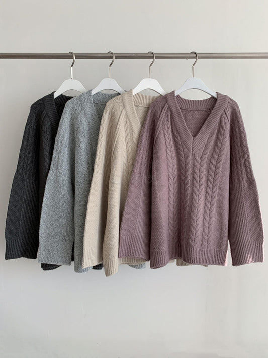 女友感麻花長版針織毛衣 - IKIMSTORE