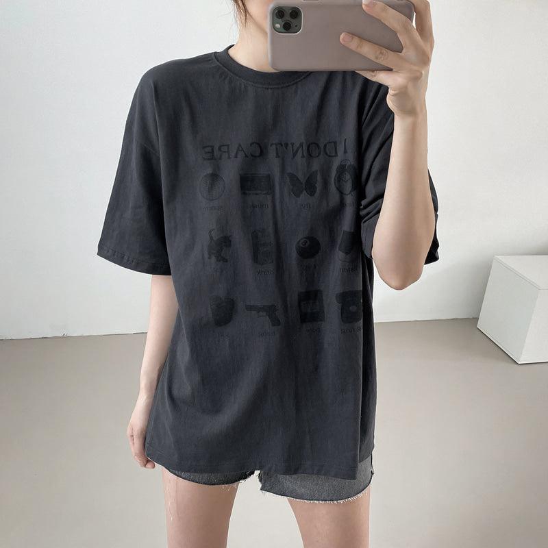 【現貨黑】韓製"I Don't Care"短袖T恤<KR> - IKIMSTORE