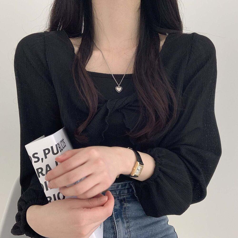 韓製輕盈直紋扭結T恤+背心SET<KR> - IKIMSTORE