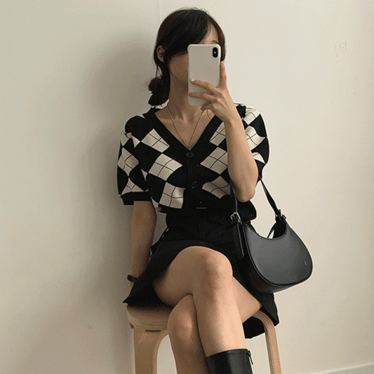 菱格短款開衫上衣 - IKIMSTORE
