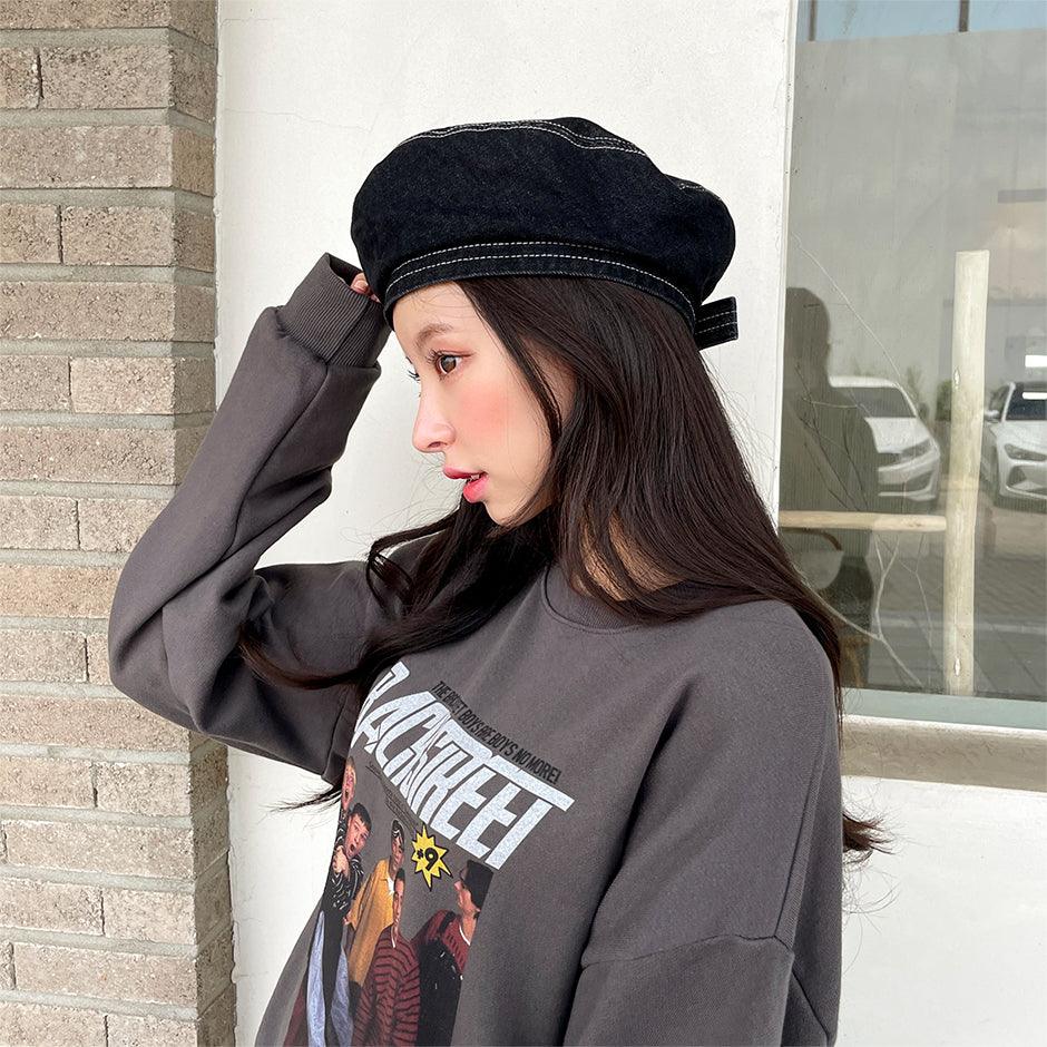 【現貨】韓製明線牛仔貝雷帽<KR> - IKIMSTORE