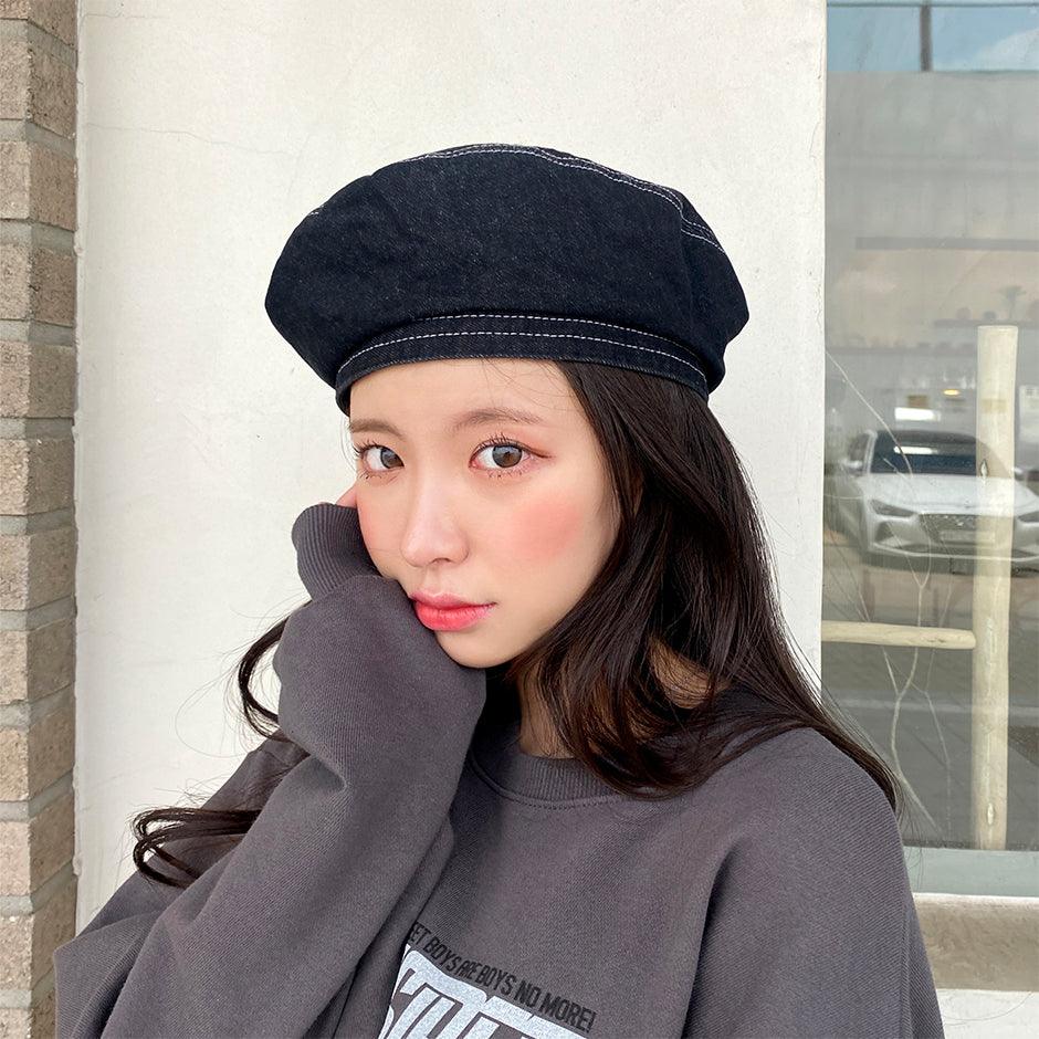 【現貨】韓製明線牛仔貝雷帽<KR> - IKIMSTORE