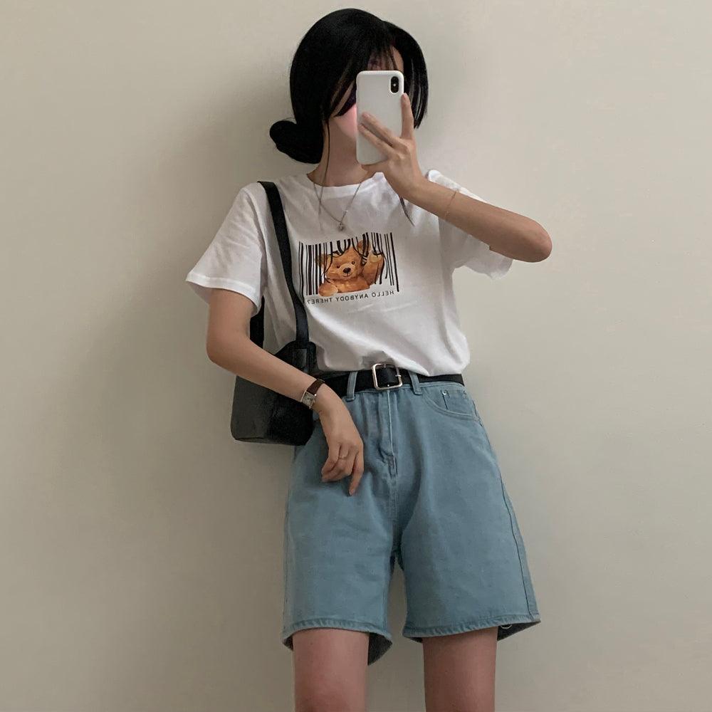 【附腰帶】韓系五分牛仔短褲 - IKIMSTORE