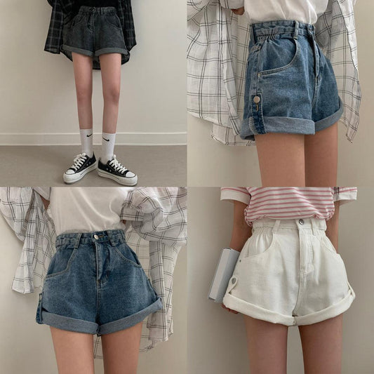 【兩穿!】可調節捲邊牛仔短褲(S-L) - IKIMSTORE