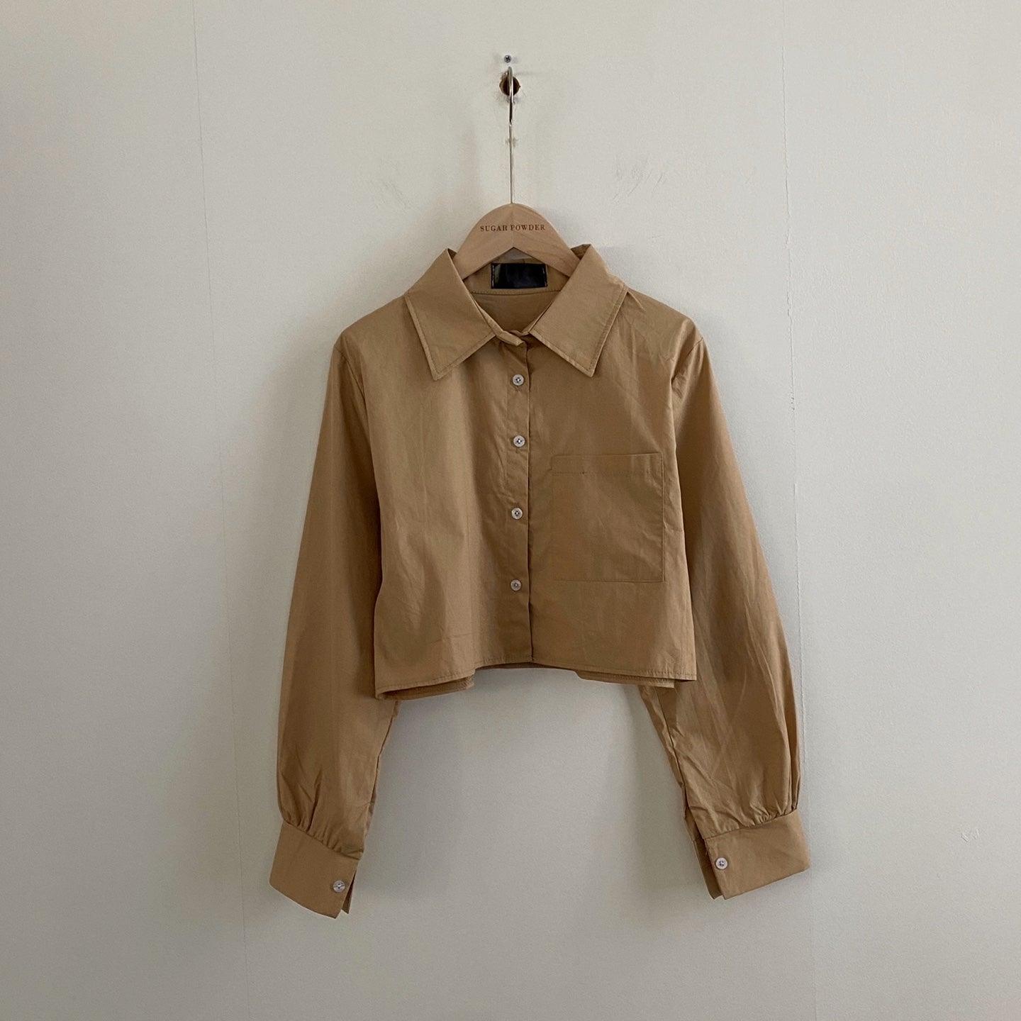 【現貨beige/好面料!】素色口袋短款恤衫(4color) - IKIMSTORE