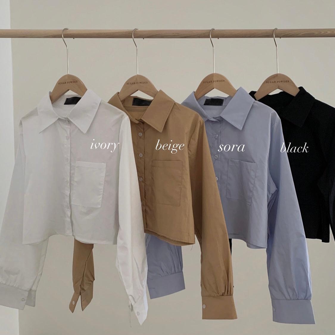 【現貨beige/好面料!】素色口袋短款恤衫(4color) - IKIMSTORE