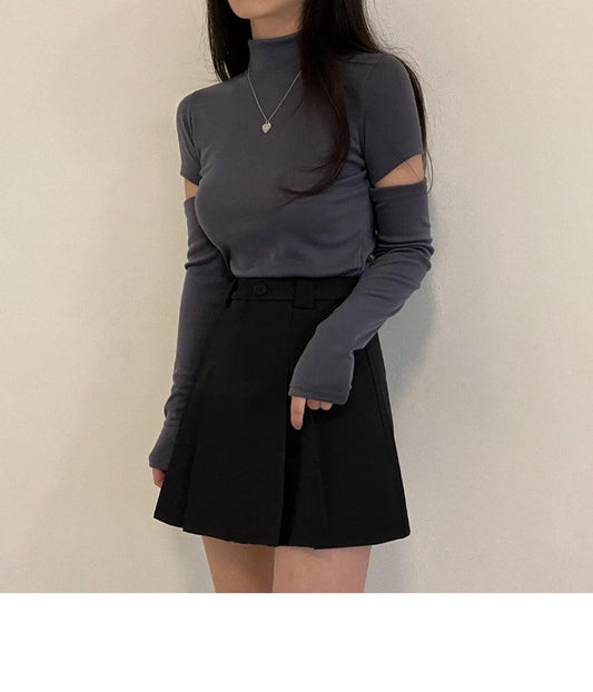 韓製立領手臂鏤空短款T恤<KR> - IKIMSTORE