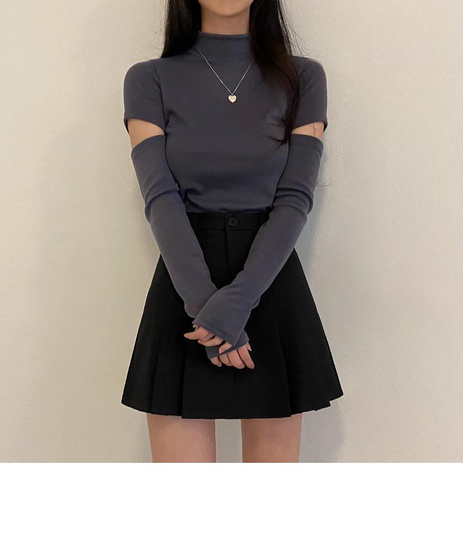 韓製立領手臂鏤空短款T恤<KR> - IKIMSTORE