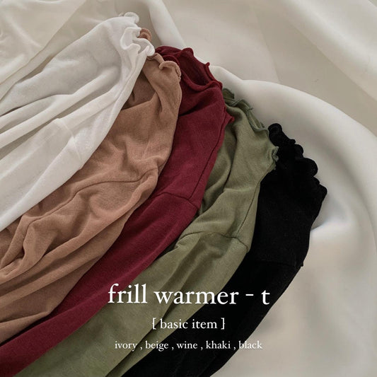 【少量現貨】韓製透膚荷葉邊半高領T恤(5color)<KR> - IKIMSTORE