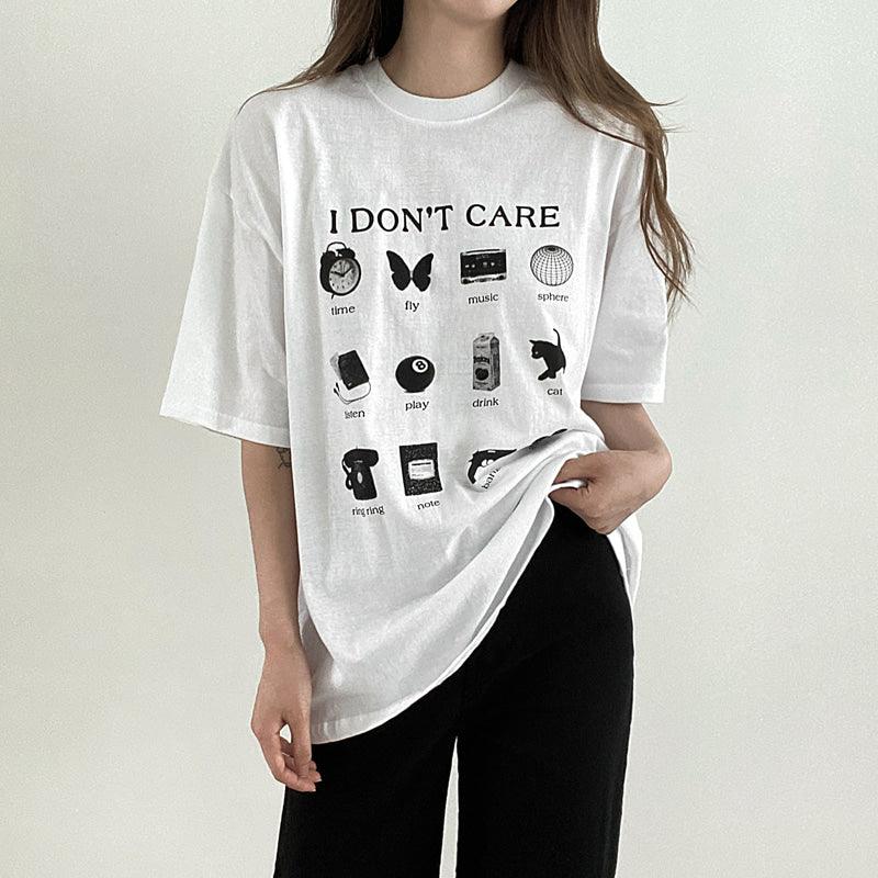 【現貨黑】韓製"I Don't Care"短袖T恤<KR> - IKIMSTORE