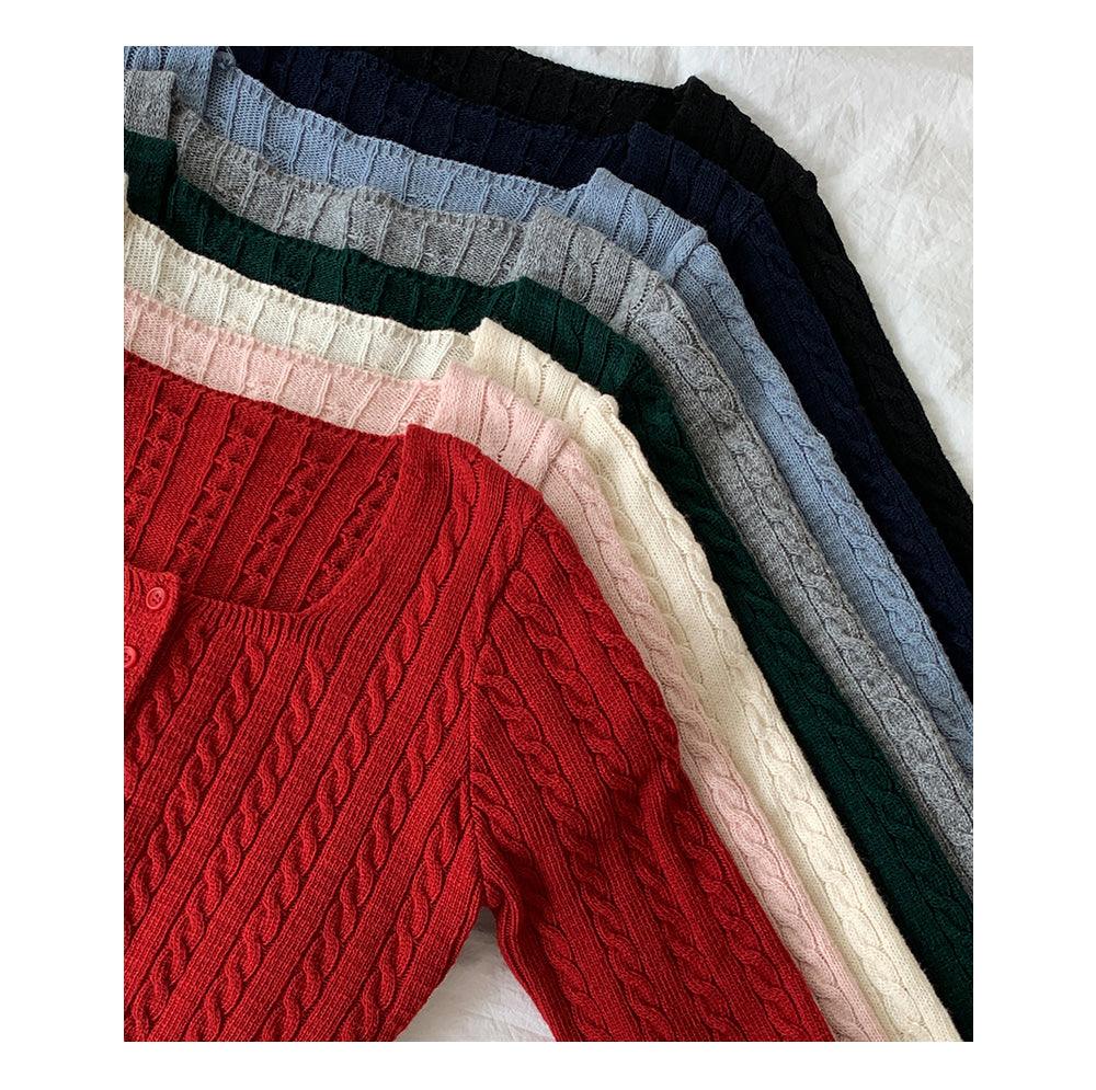 🐑Cashmere!羊絨方領麻花針織開衫<KR> - IKIMSTORE