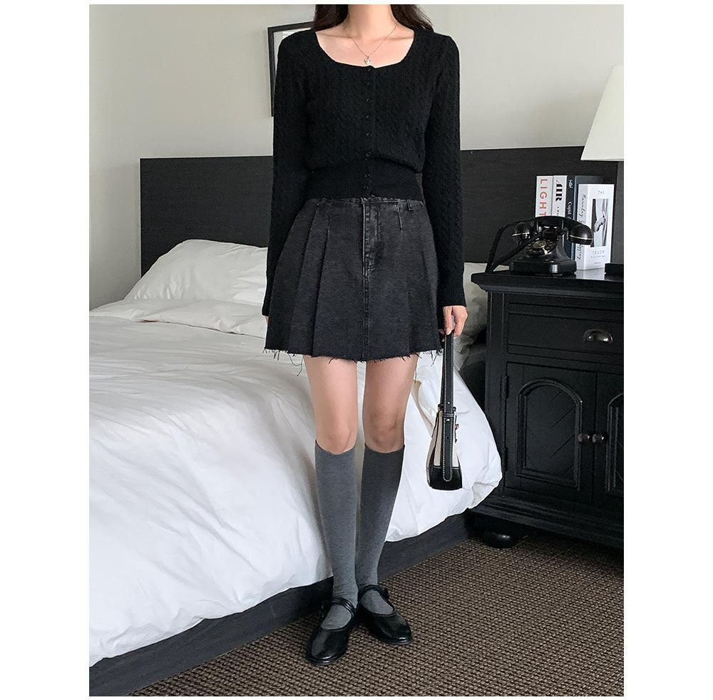 🐑Cashmere!羊絨方領麻花針織開衫<KR> - IKIMSTORE