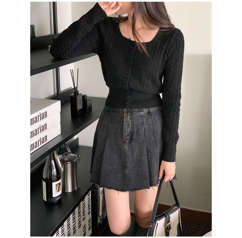 🐑Cashmere!羊絨方領麻花針織開衫<KR> - IKIMSTORE