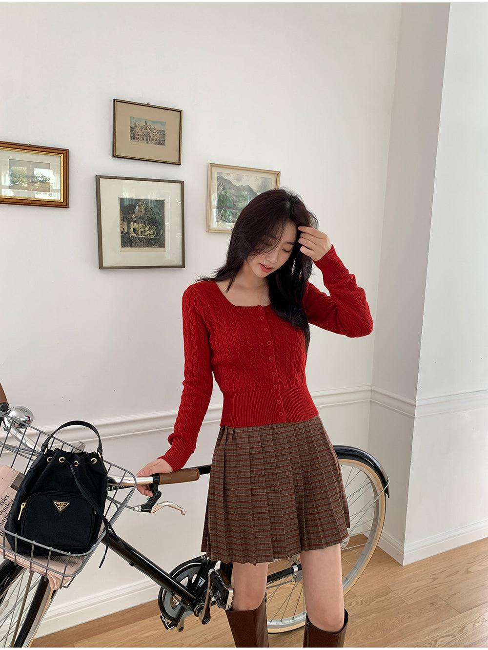 🐑Cashmere!羊絨方領麻花針織開衫<KR> - IKIMSTORE