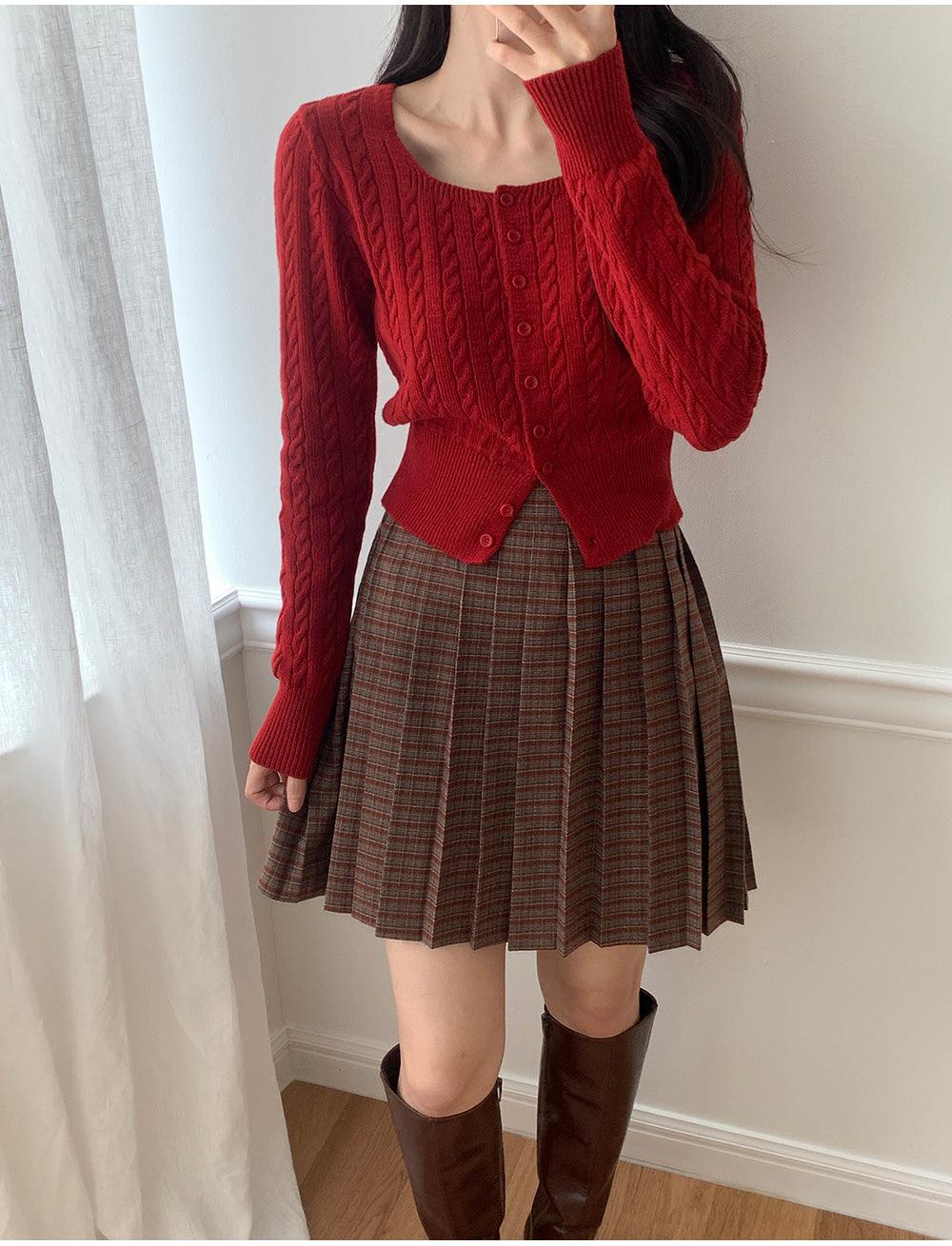 🐑Cashmere!羊絨方領麻花針織開衫<KR> - IKIMSTORE