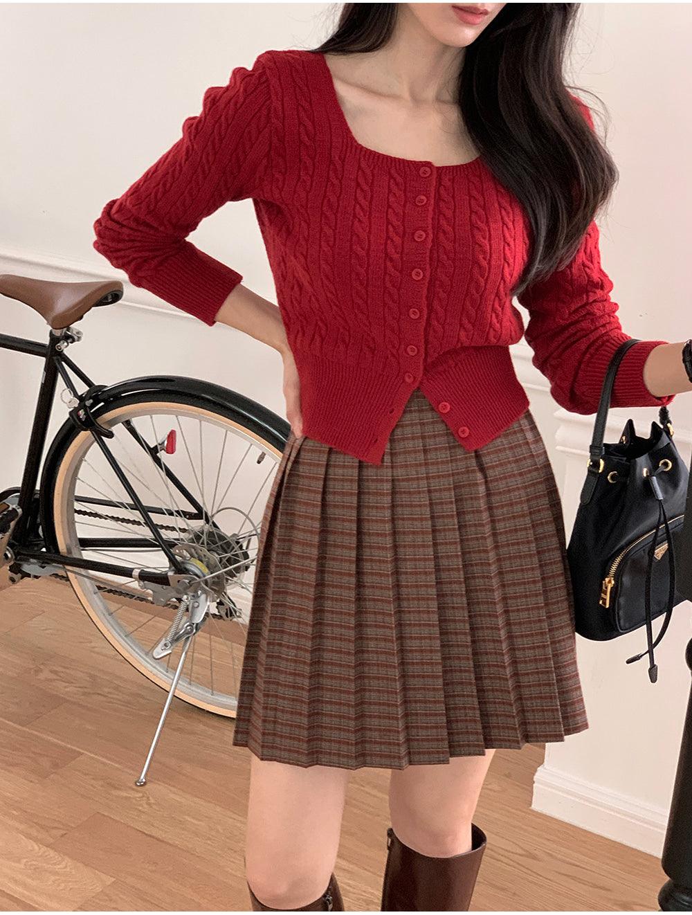 🐑Cashmere!羊絨方領麻花針織開衫<KR> - IKIMSTORE