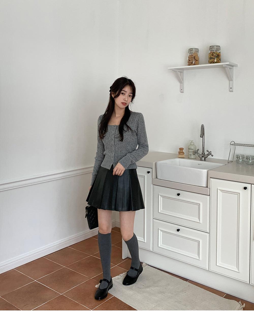 🐑Cashmere!羊絨方領麻花針織開衫<KR> - IKIMSTORE