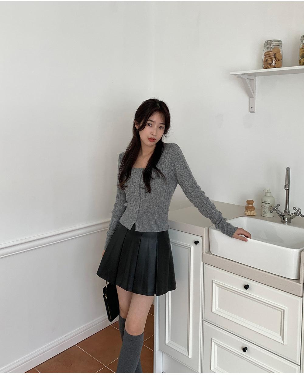 🐑Cashmere!羊絨方領麻花針織開衫<KR> - IKIMSTORE