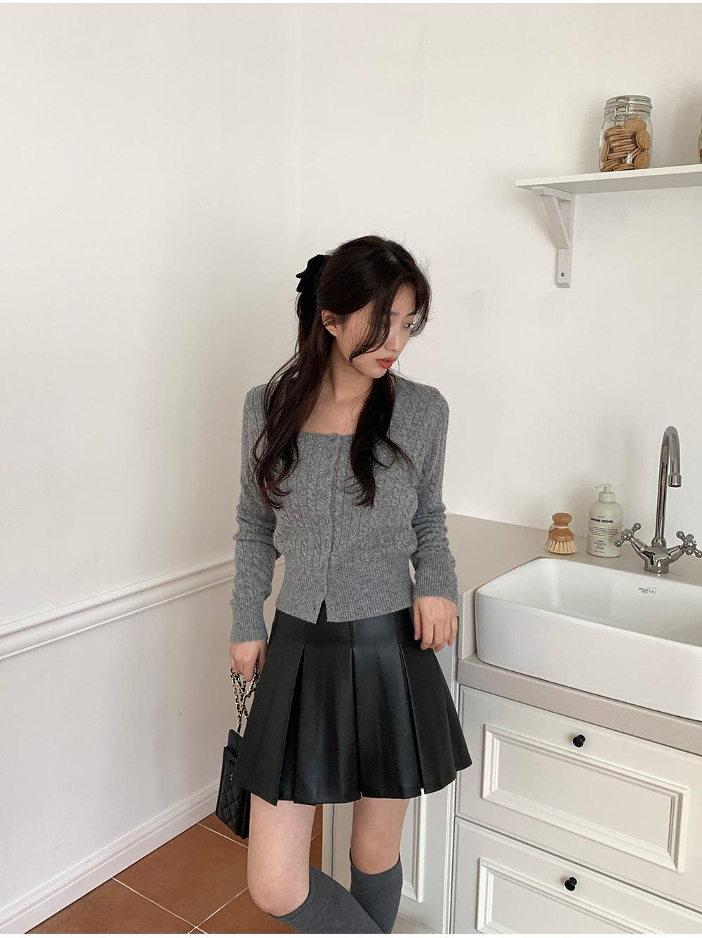 🐑Cashmere!羊絨方領麻花針織開衫<KR> - IKIMSTORE
