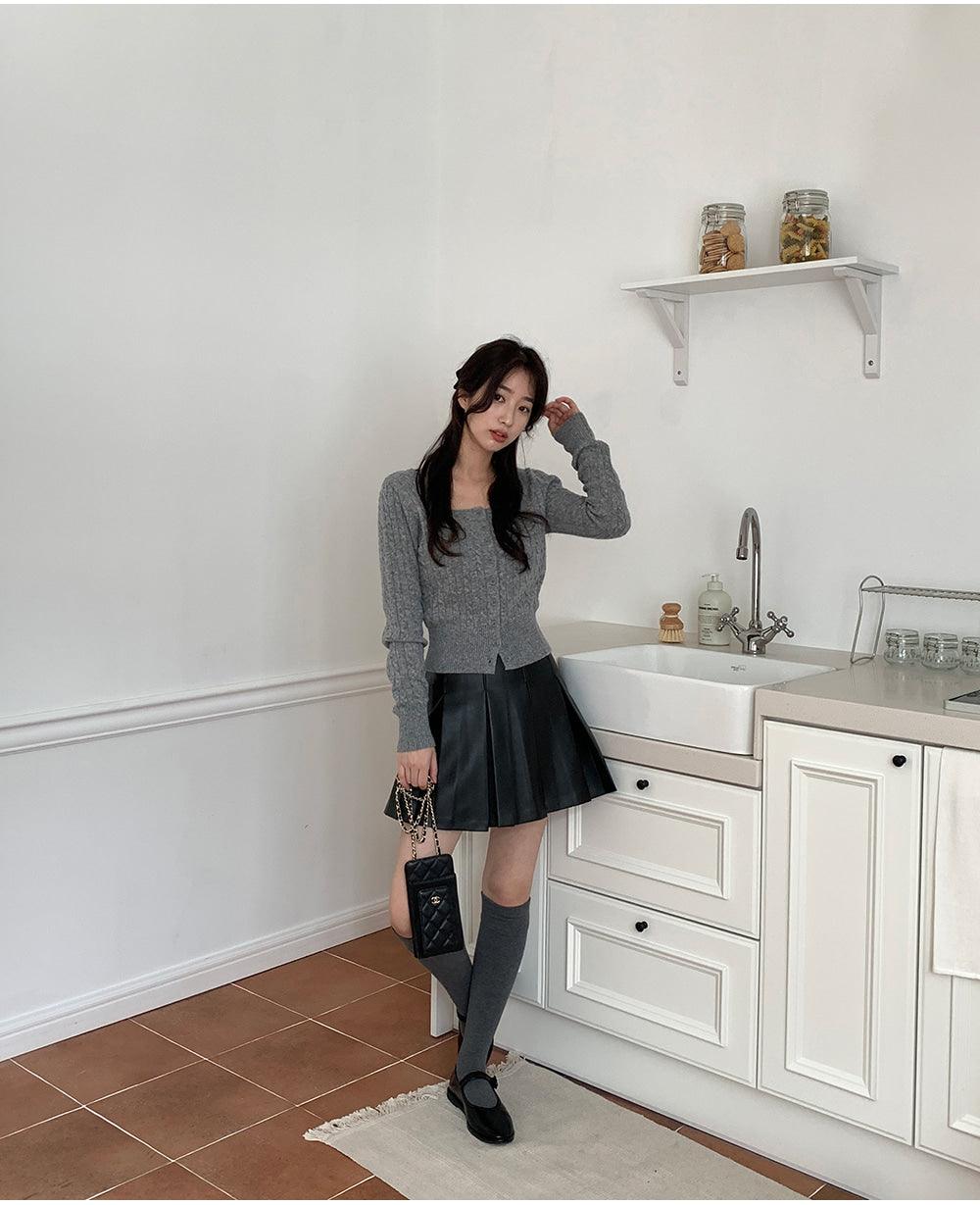 🐑Cashmere!羊絨方領麻花針織開衫<KR> - IKIMSTORE