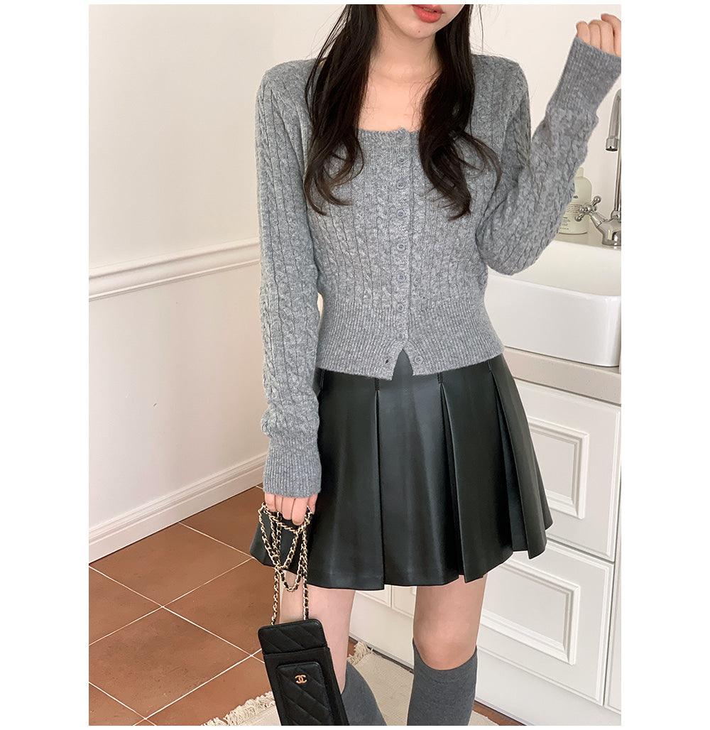 🐑Cashmere!羊絨方領麻花針織開衫<KR> - IKIMSTORE