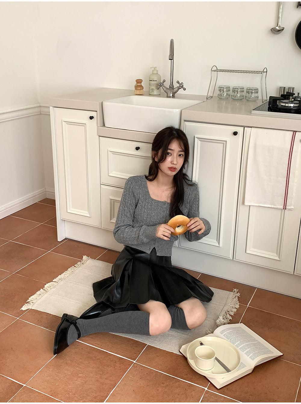 🐑Cashmere!羊絨方領麻花針織開衫<KR> - IKIMSTORE