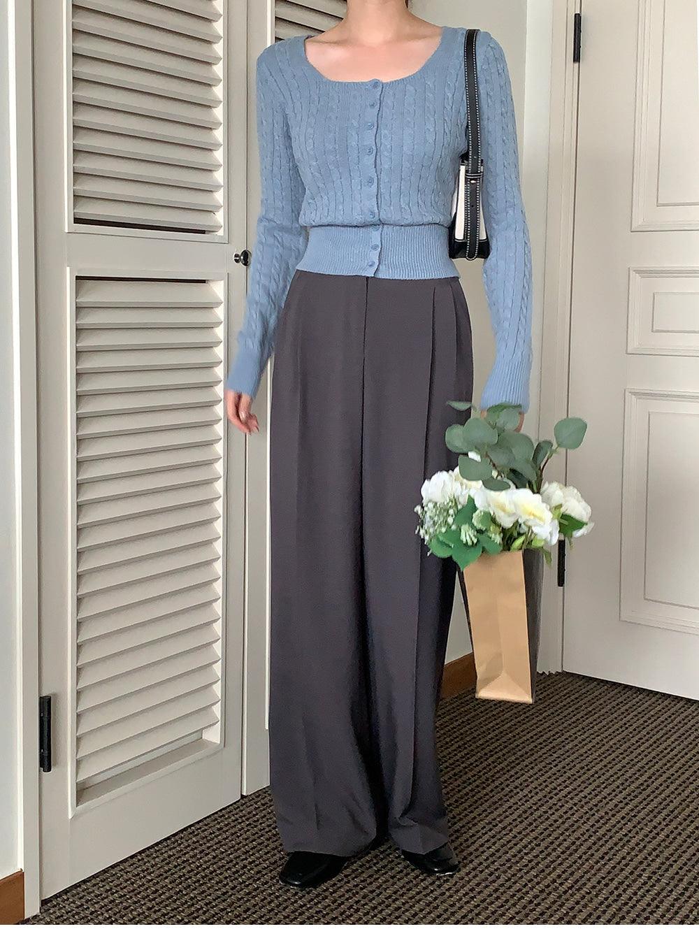🐑Cashmere!羊絨方領麻花針織開衫<KR> - IKIMSTORE