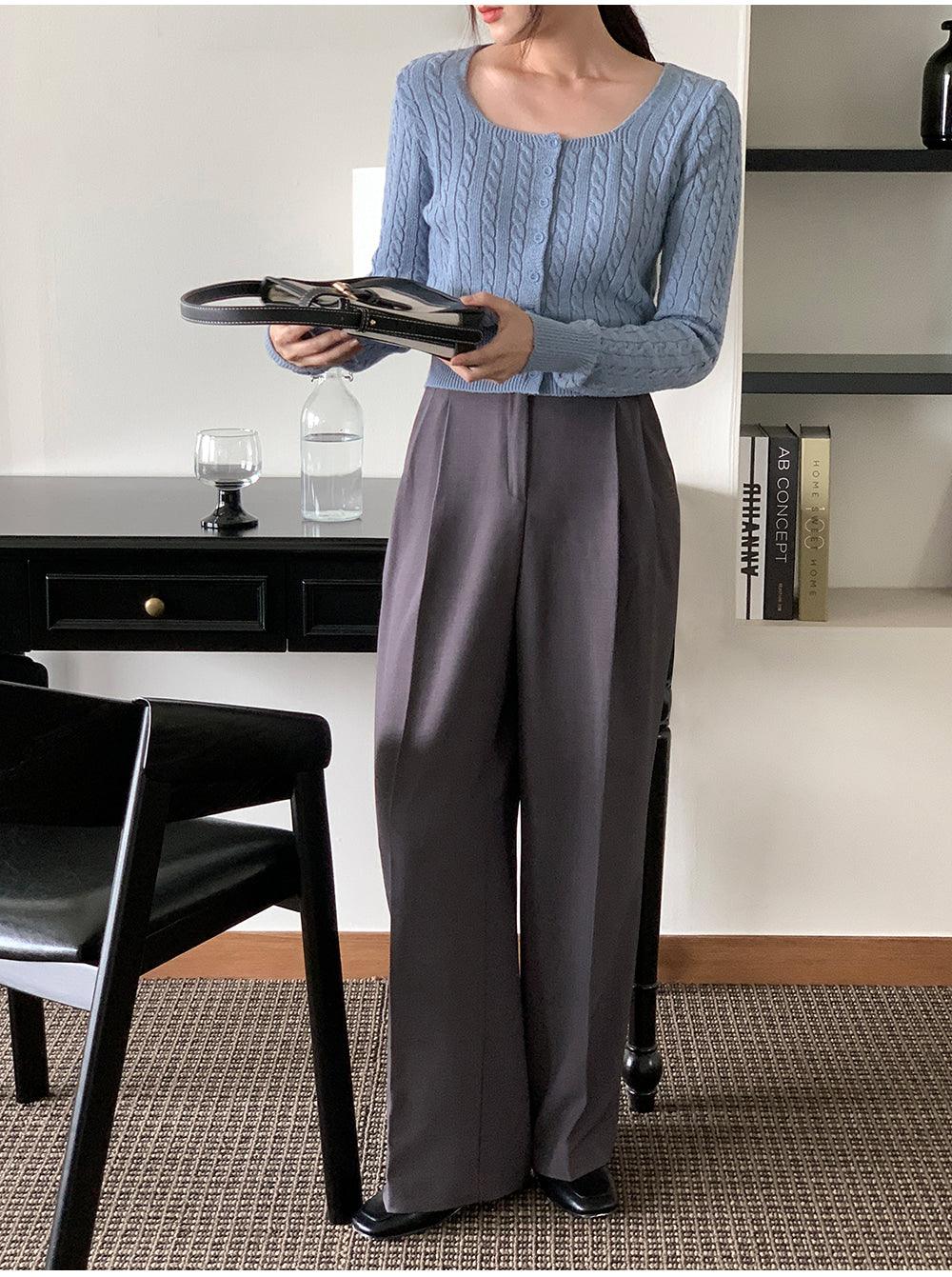 🐑Cashmere!羊絨方領麻花針織開衫<KR> - IKIMSTORE