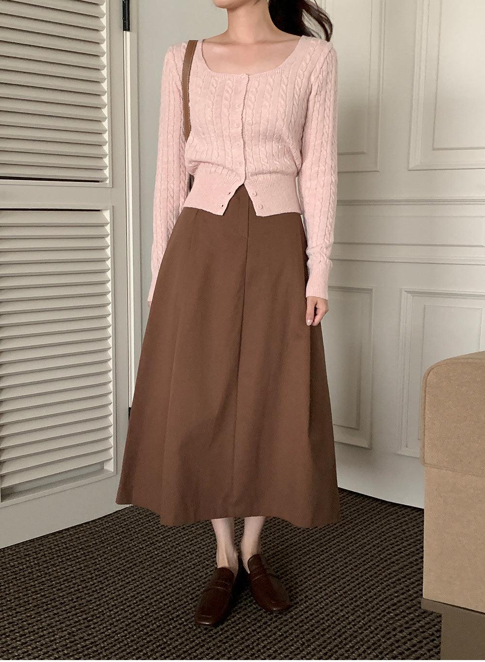 🐑Cashmere!羊絨方領麻花針織開衫<KR> - IKIMSTORE