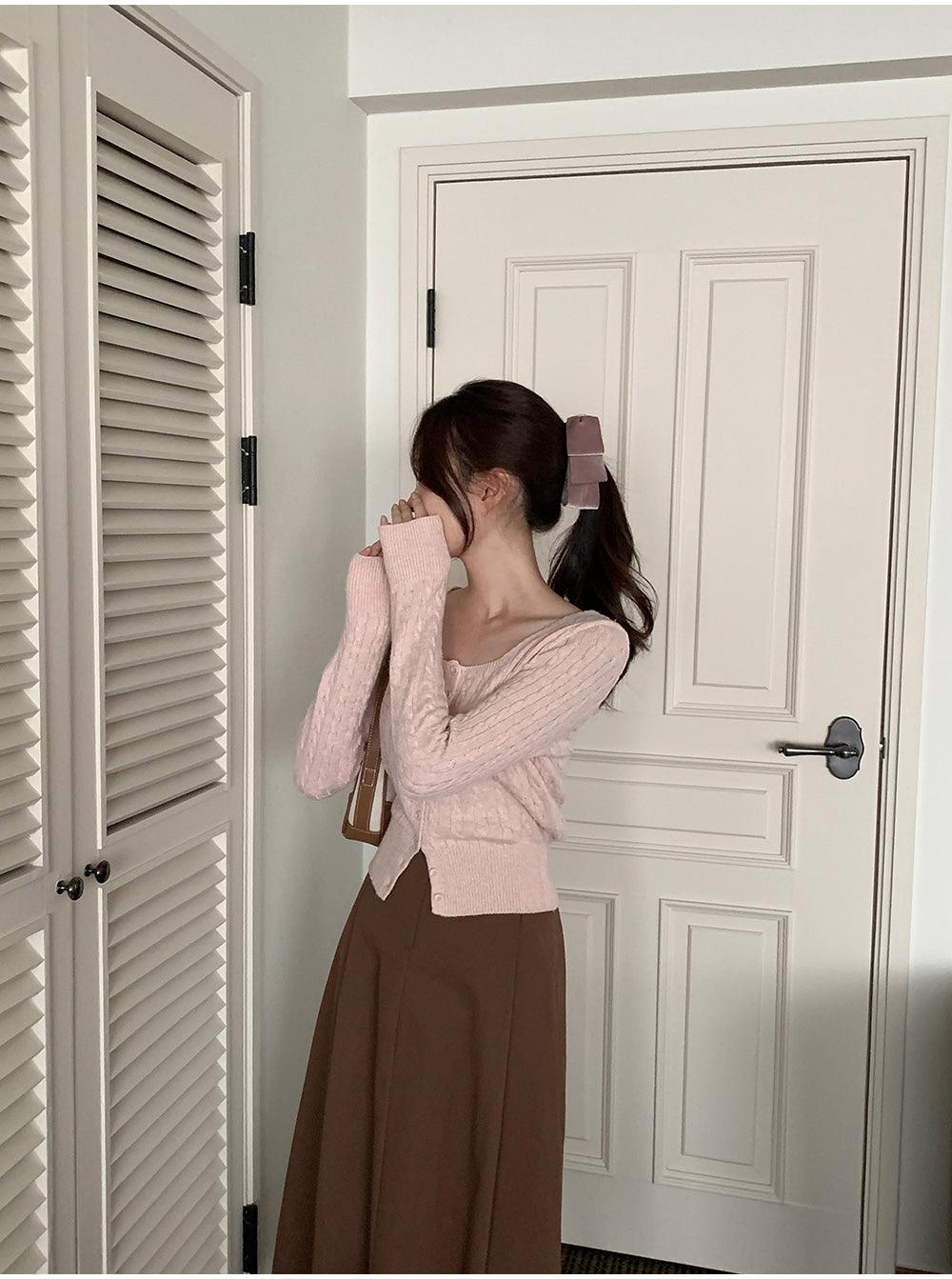🐑Cashmere!羊絨方領麻花針織開衫<KR> - IKIMSTORE