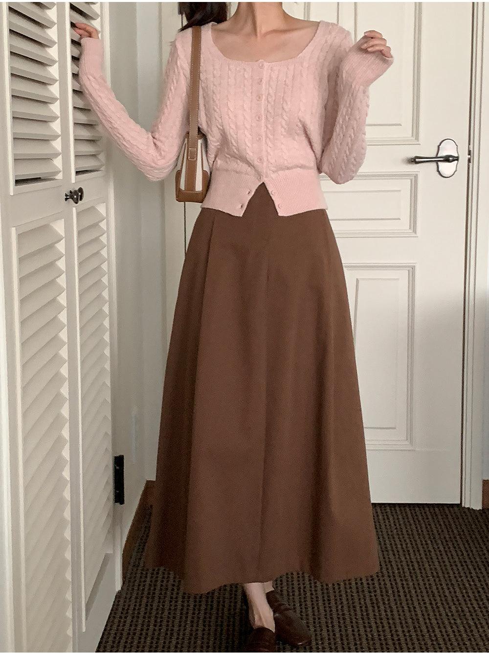 🐑Cashmere!羊絨方領麻花針織開衫<KR> - IKIMSTORE