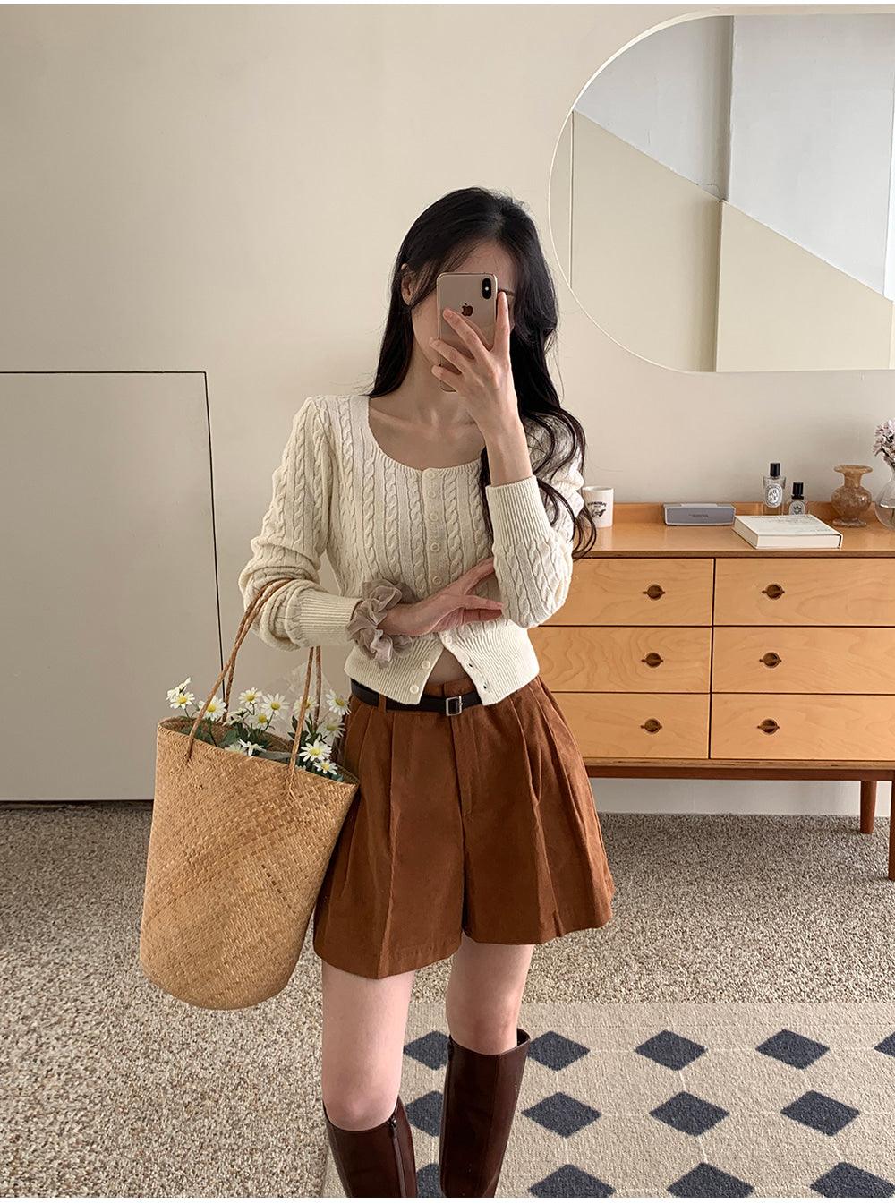 🐑Cashmere!羊絨方領麻花針織開衫<KR> - IKIMSTORE