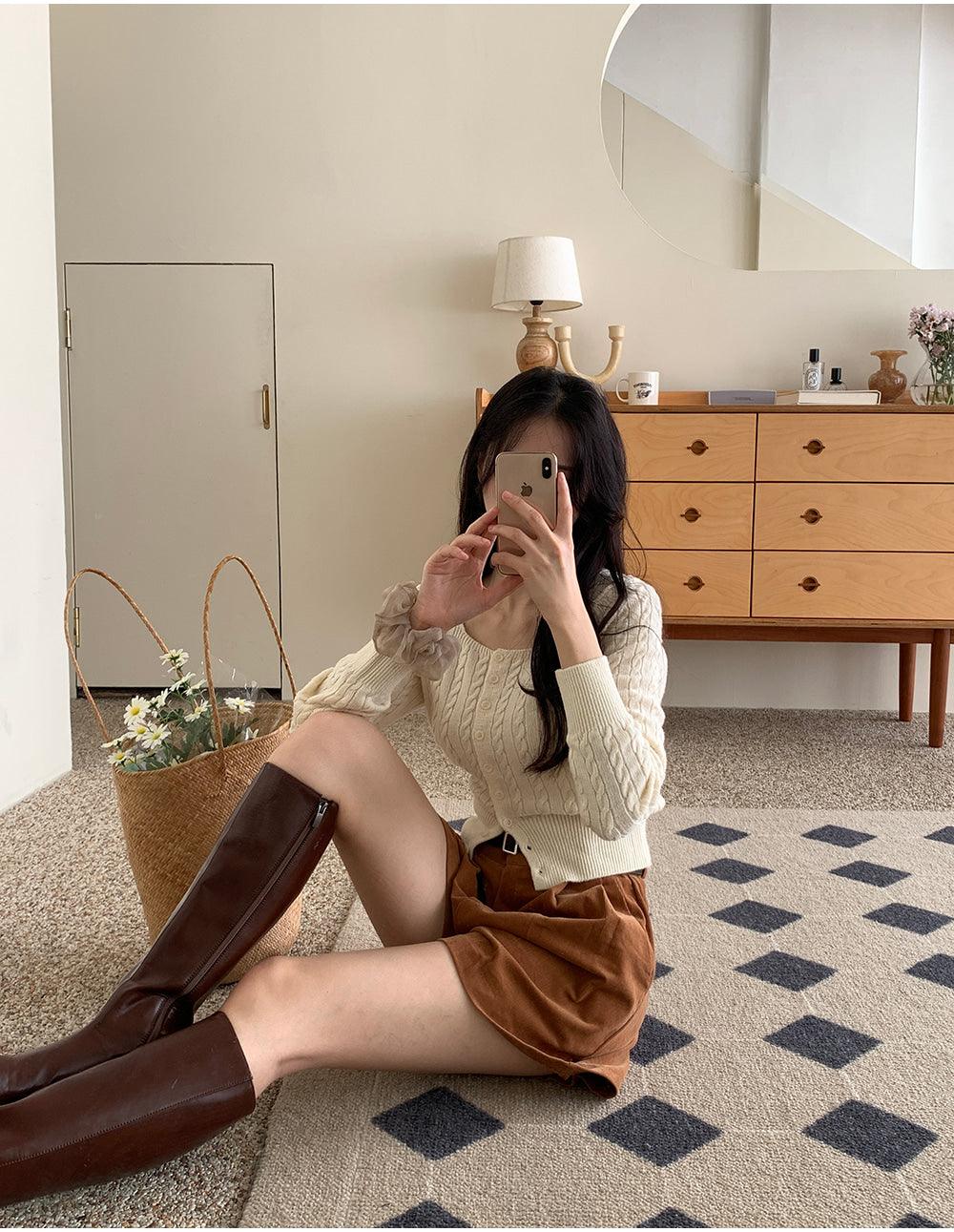 🐑Cashmere!羊絨方領麻花針織開衫<KR> - IKIMSTORE