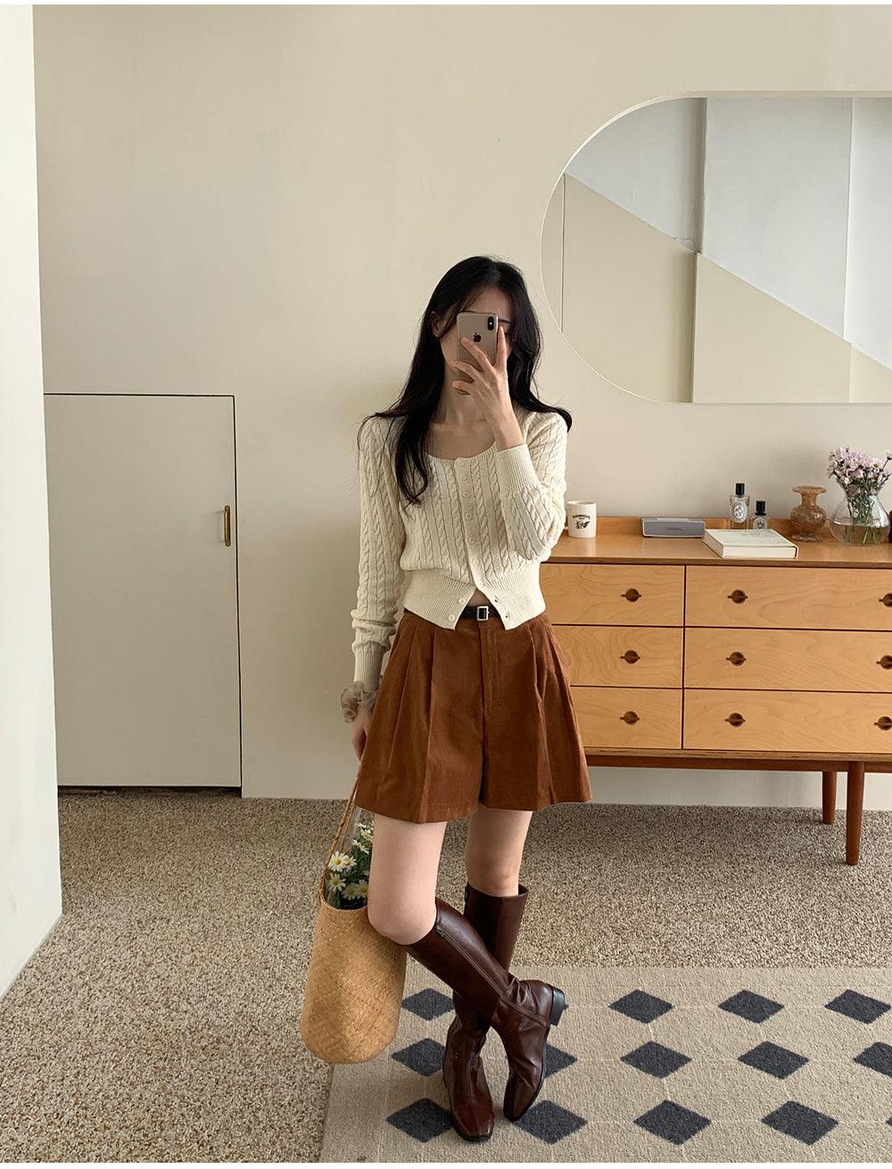 🐑Cashmere!羊絨方領麻花針織開衫<KR> - IKIMSTORE