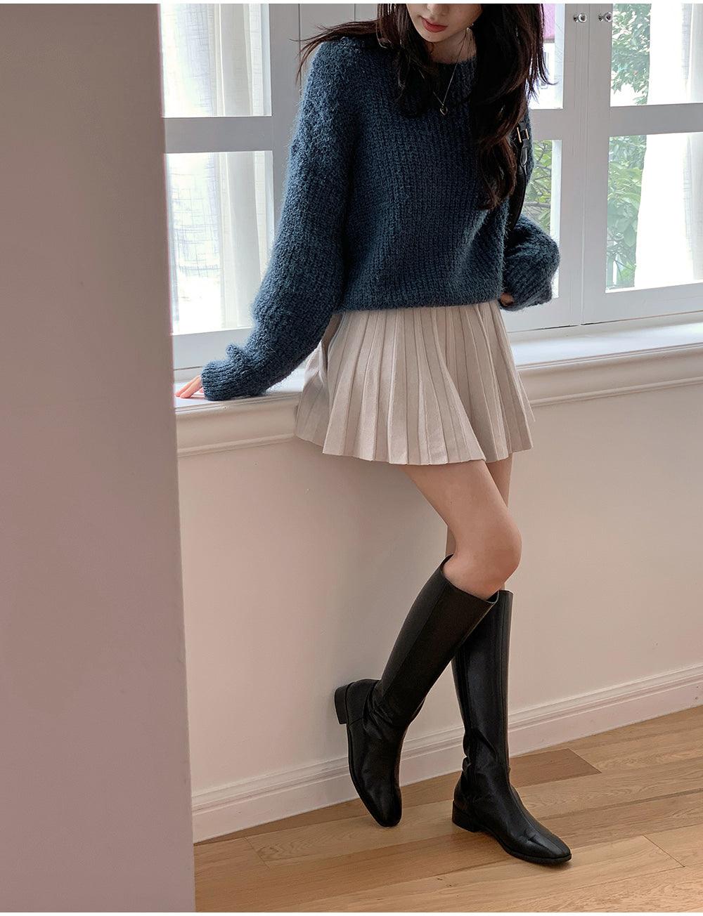 【現貨khaki, blue】🤍韓製絨絨船領針織衫<KR>(5color) - IKIMSTORE