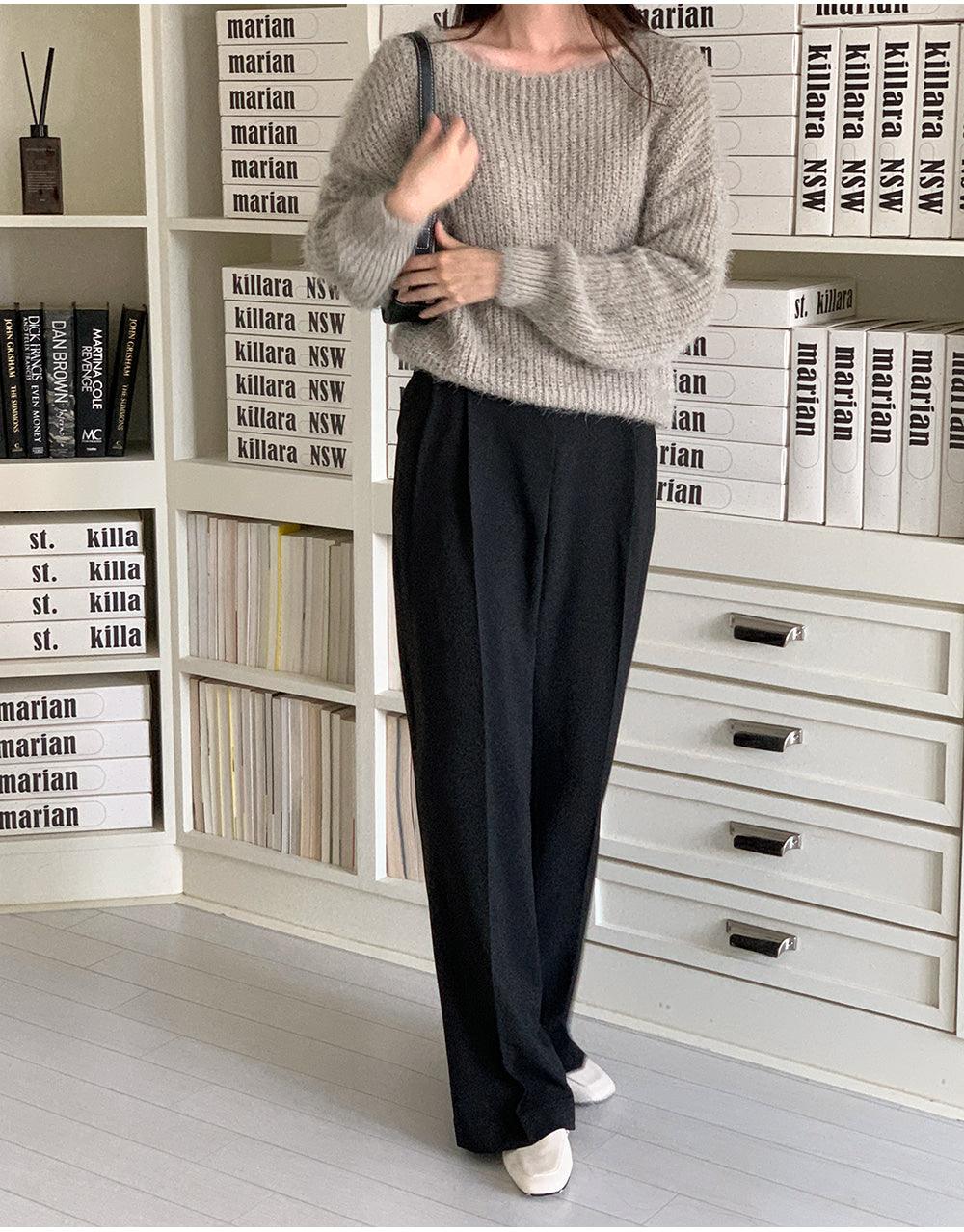 【現貨khaki, blue】🤍韓製絨絨船領針織衫<KR>(5color) - IKIMSTORE