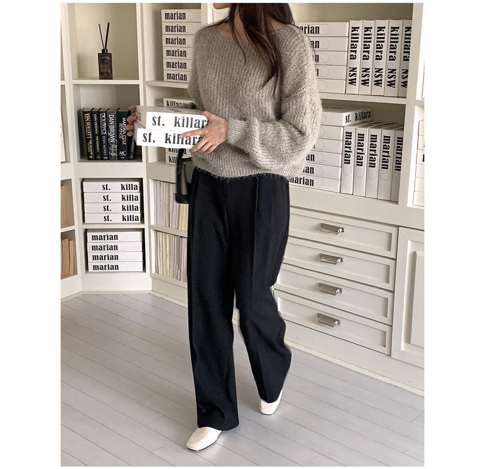 【現貨khaki, blue】🤍韓製絨絨船領針織衫<KR>(5color) - IKIMSTORE