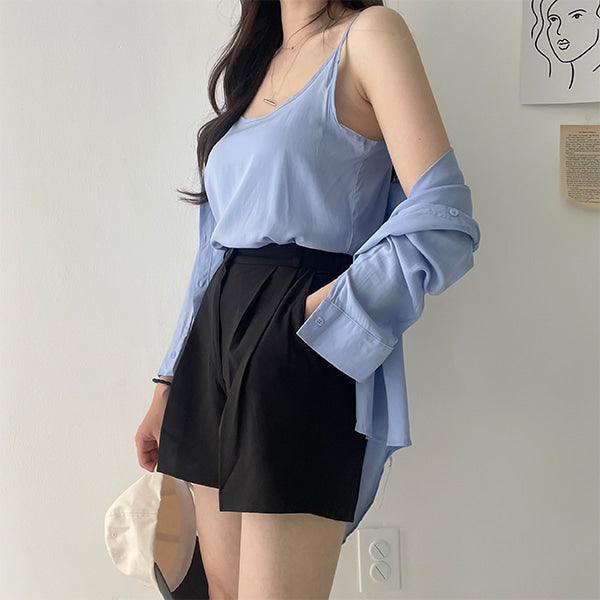 褶位後腰橡筋西裝短褲<KR> - IKIMSTORE