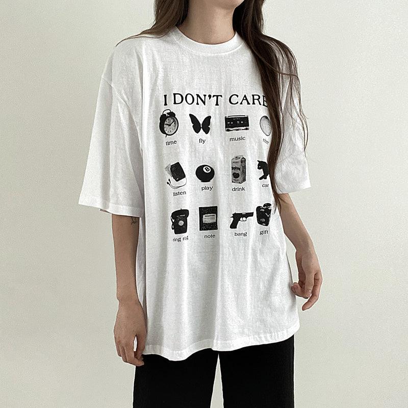 【現貨黑】韓製"I Don't Care"短袖T恤<KR> - IKIMSTORE