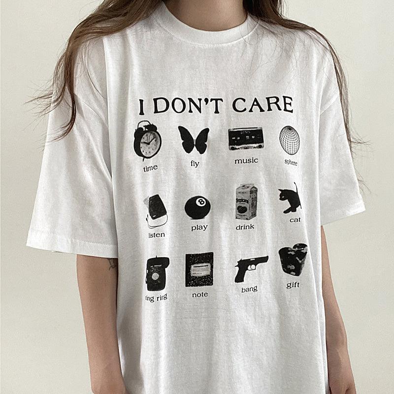 【現貨黑】韓製"I Don't Care"短袖T恤<KR> - IKIMSTORE