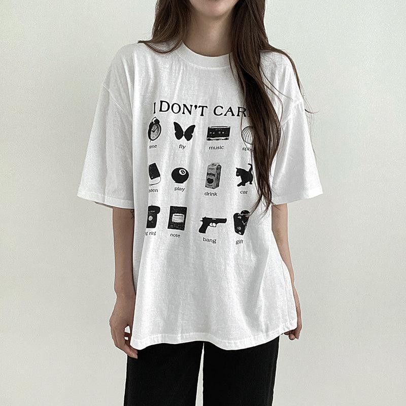 【現貨黑】韓製"I Don't Care"短袖T恤<KR> - IKIMSTORE