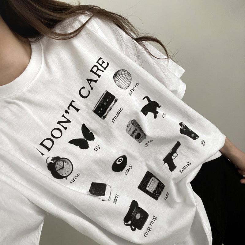 【現貨黑】韓製"I Don't Care"短袖T恤<KR> - IKIMSTORE